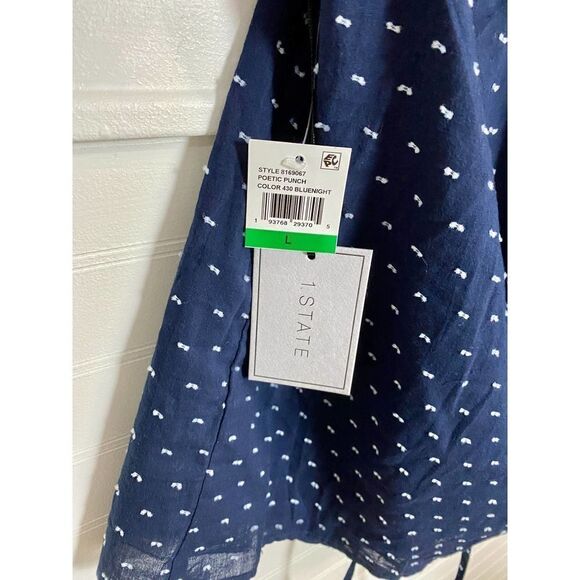 1 State Poetic Punch Blue & White  Off The Shoulder Blouse Size Large NWT - Picture 9 of 9